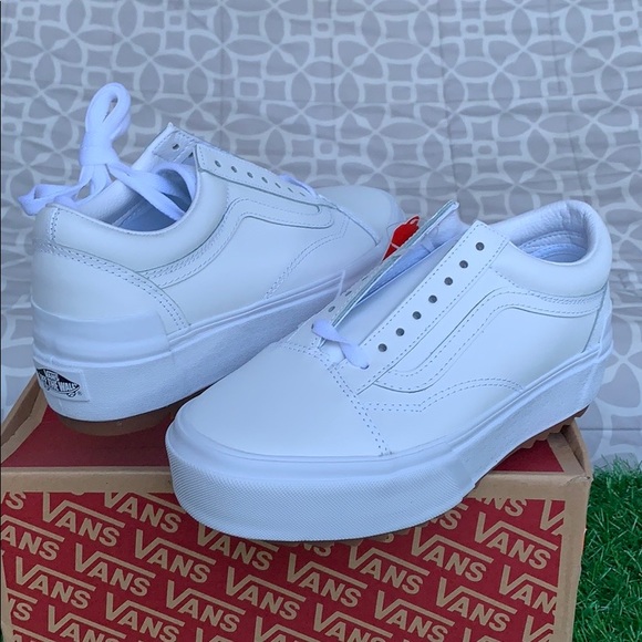 VANS OLD SKOOL STACKED LEATHER TRUE WHITE WMNS PLA - Picture 2 of 16